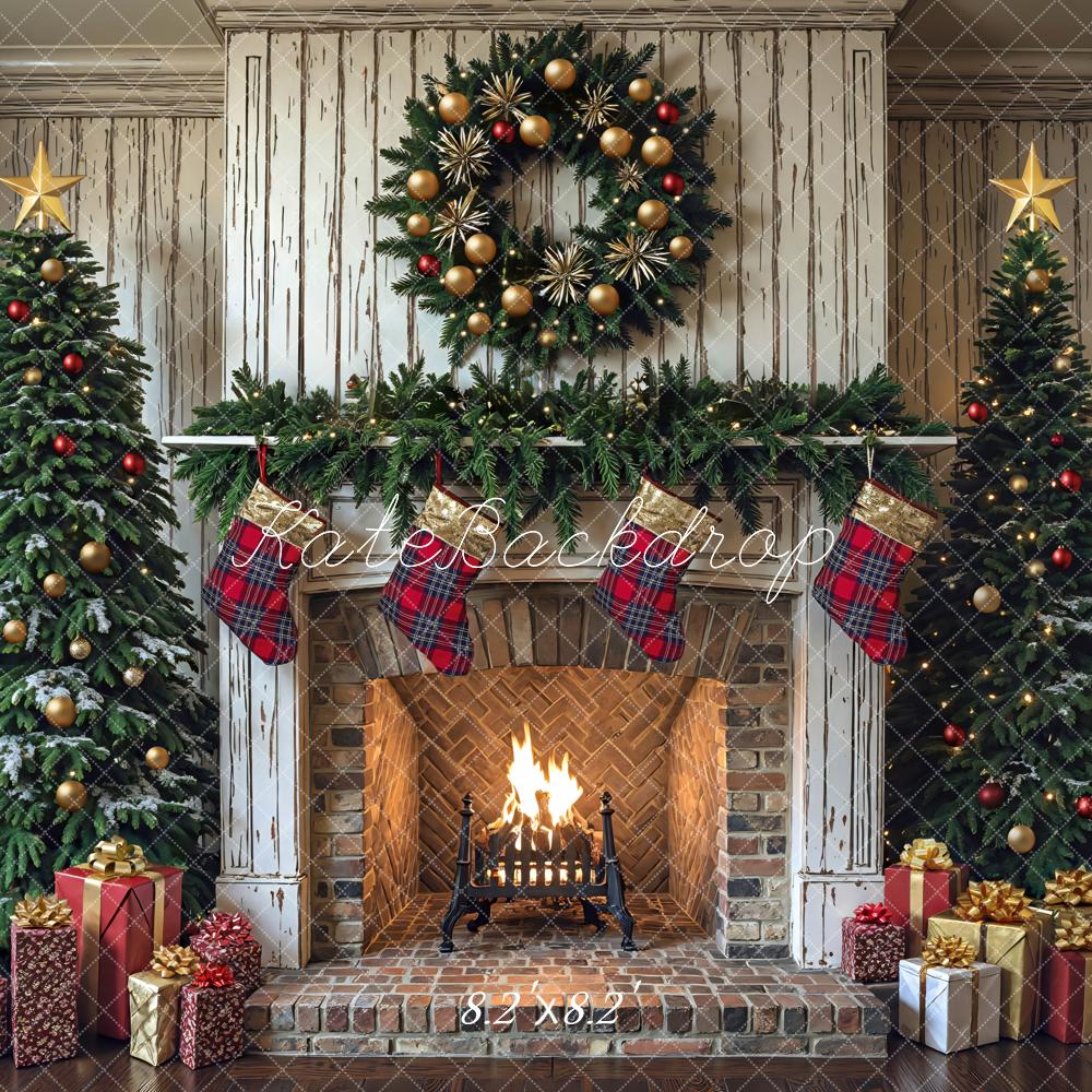 Kate Christmas Fireplace Garland Trees Gifts Backdrop Designed by Mini MakeBelieve - Image 5