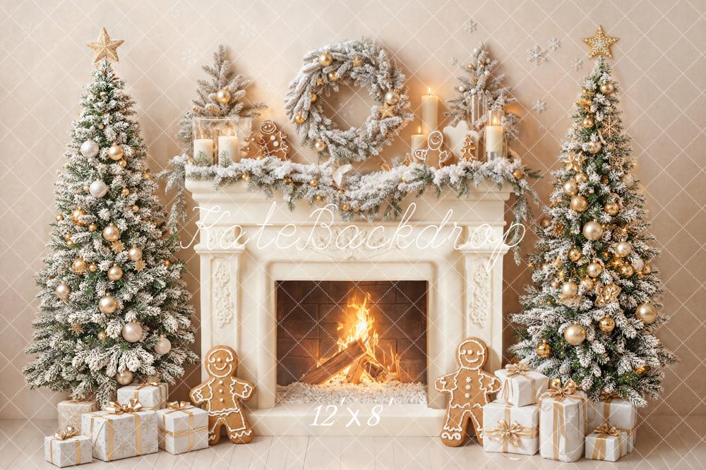 Kate Christmas Fireplace Garland Trees Gingerbread Backdrop Designed by Emetselch - Image 6