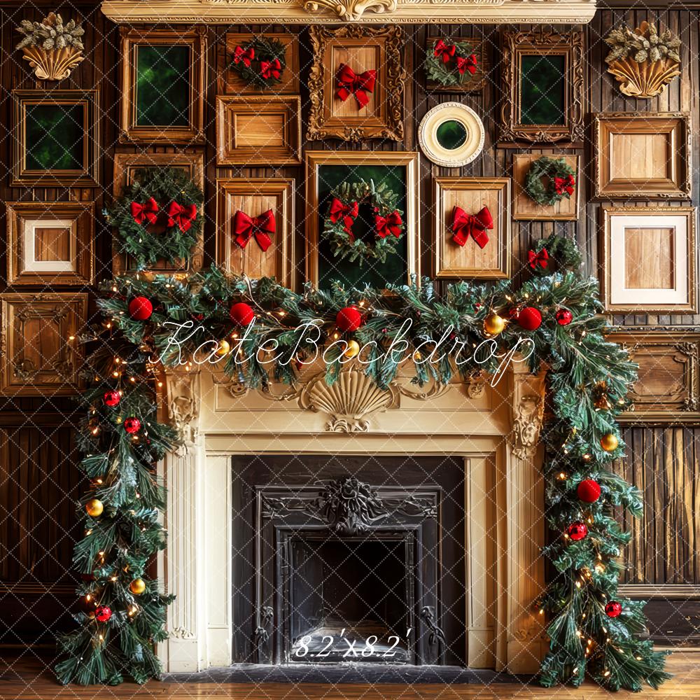 Kate Christmas Fireplace Garland Wooden Wall Backdrop Designed by Mini MakeBelieve - Image 5