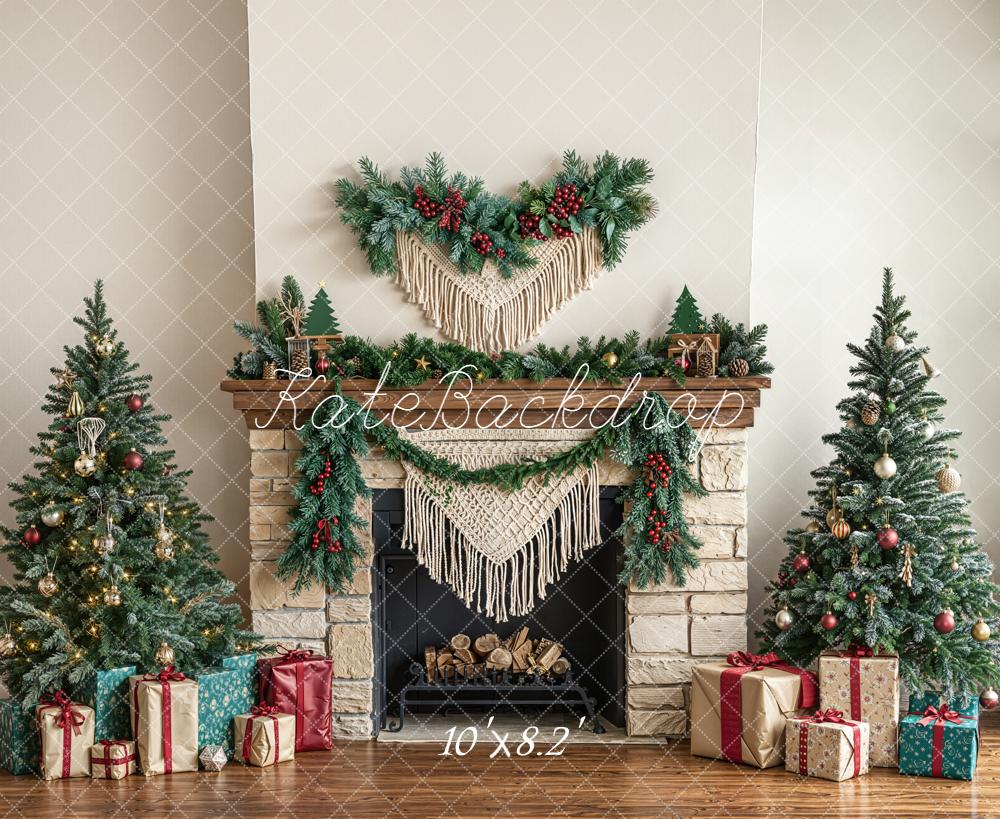 Kate Christmas Fireplace Gift Boxes Trees Backdrop Designed by Emetselch - Image 6