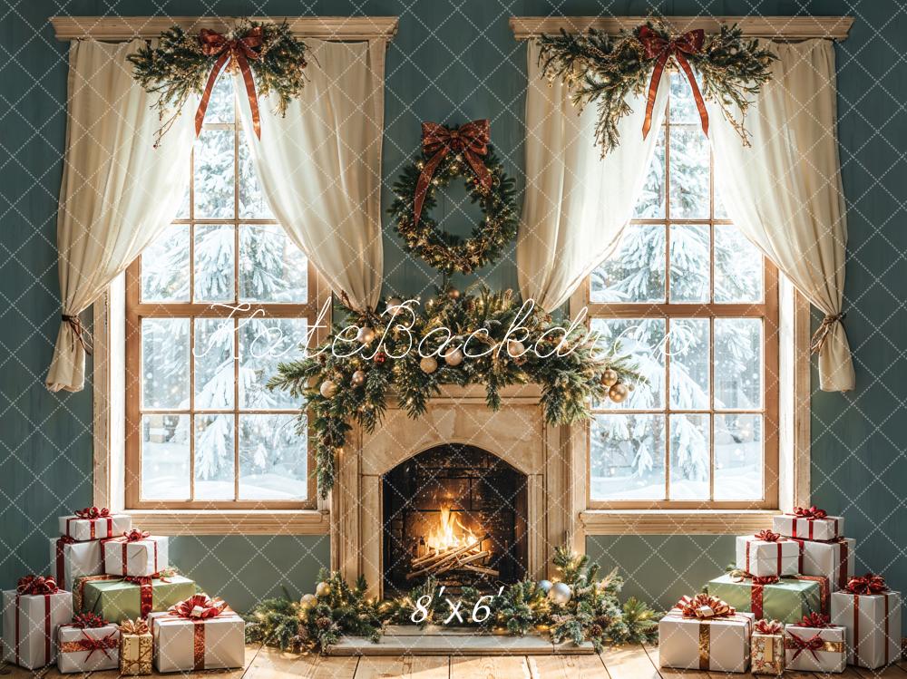 Kate Christmas Fireplace Gifts Window Backdrop Designed by Emetselch - Image 3