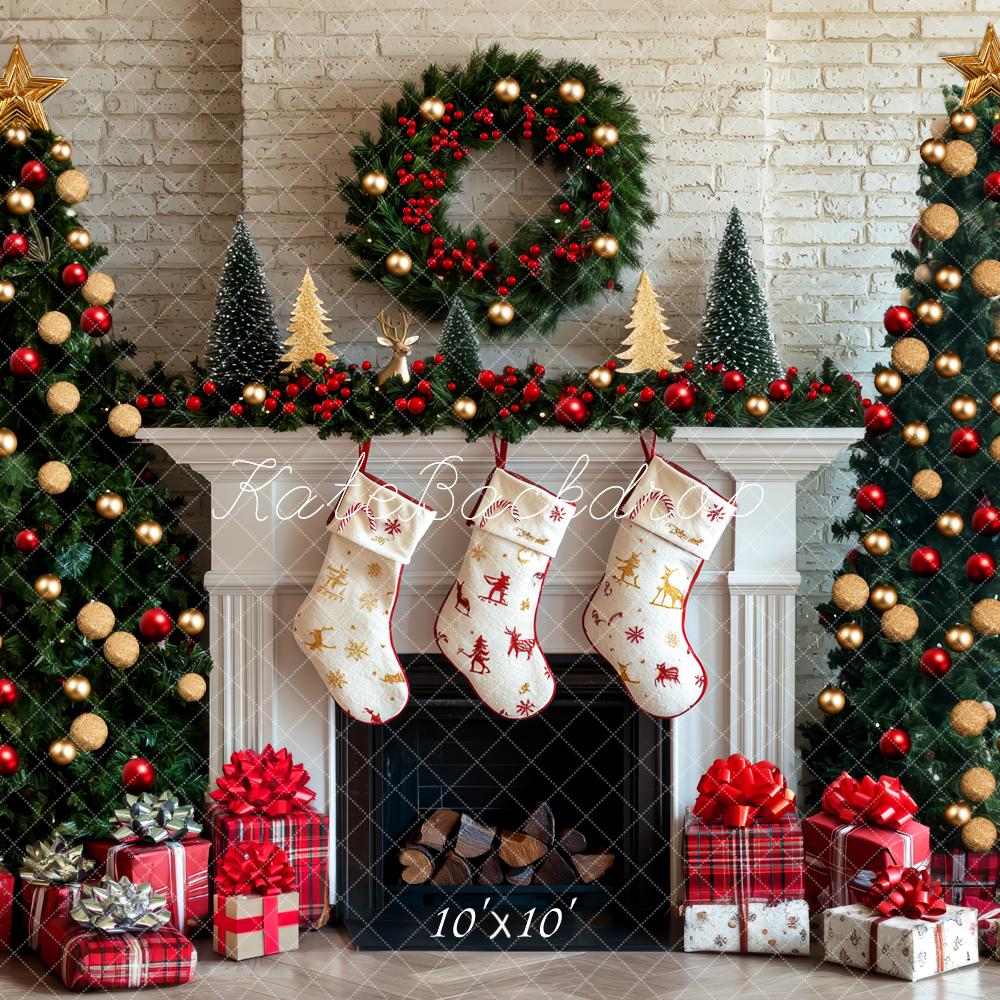 Kate Christmas Fireplace Stockings Trees Backdrop Designed by Mini MakeBelieve - Image 7