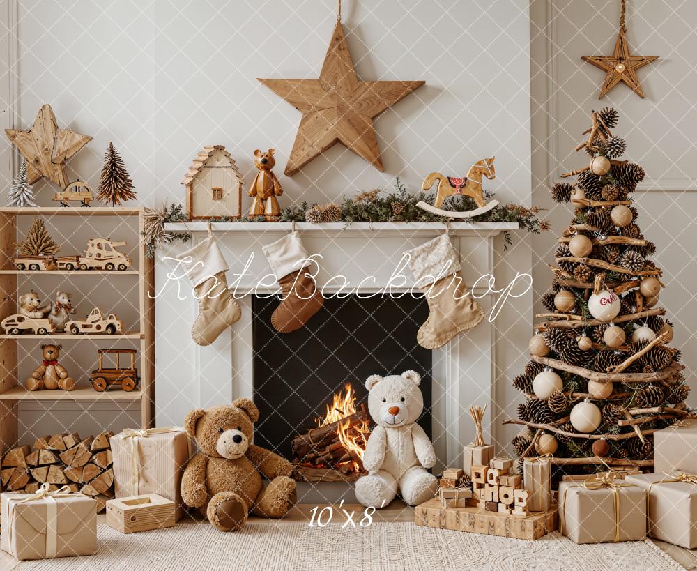 Kate Christmas Fireplace Tree Toys Fleece Backdrop Designed by Emetselch - Image 3