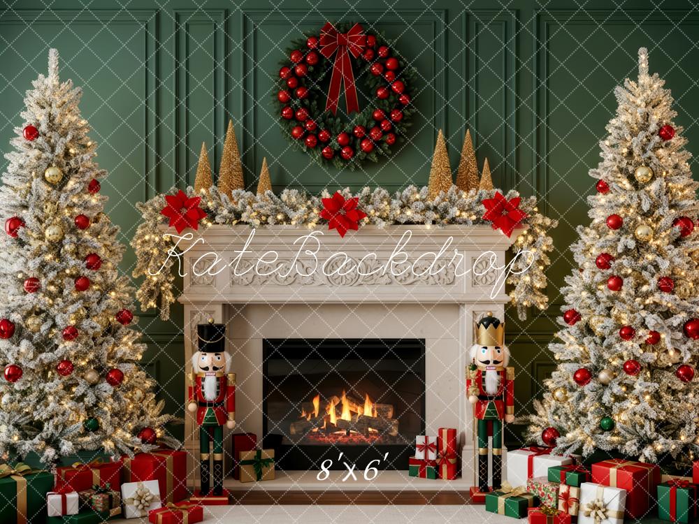 Kate Christmas Fireplace Trees Nutcracker Gifts Fleece Backdrop Designed by Patty Robert