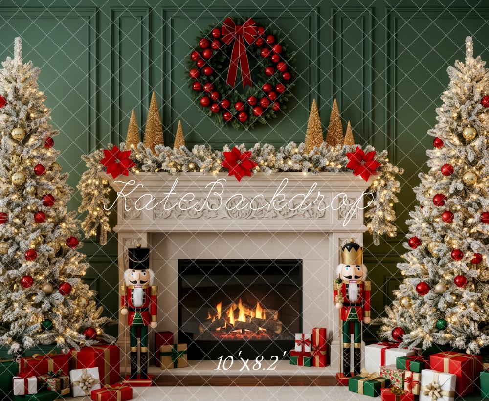 Kate Christmas Fireplace Trees Nutcracker Gifts Fleece Backdrop Designed by Patty Robert - Image 3