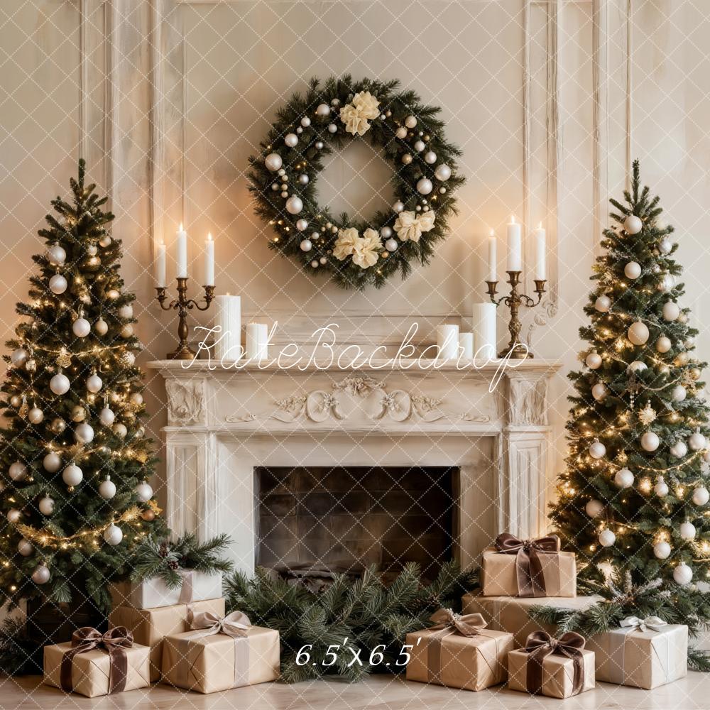 Kate Christmas Fireplace Trees Wreath Gifts Backdrop Designed by Emetselch - Image 2