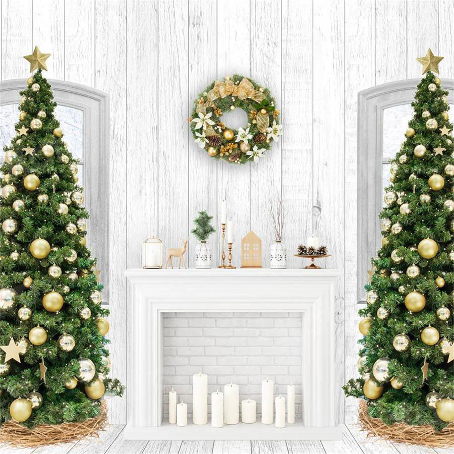 Kate Christmas Fireplace White Wood Backdrop for Photography - Image 2
