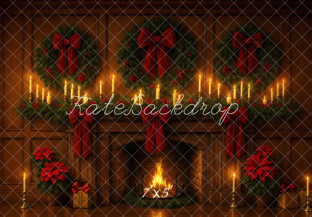 Kate Christmas Fireplace Wreaths Poinsettias Candles Backdrop Designed by Mini MakeBelieve