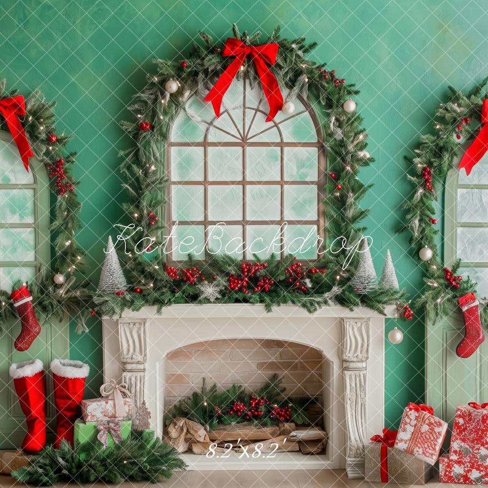Kate Christmas Fireplace Wreaths Stockings Green Backdrop Designed by Patty Robert - Image 5