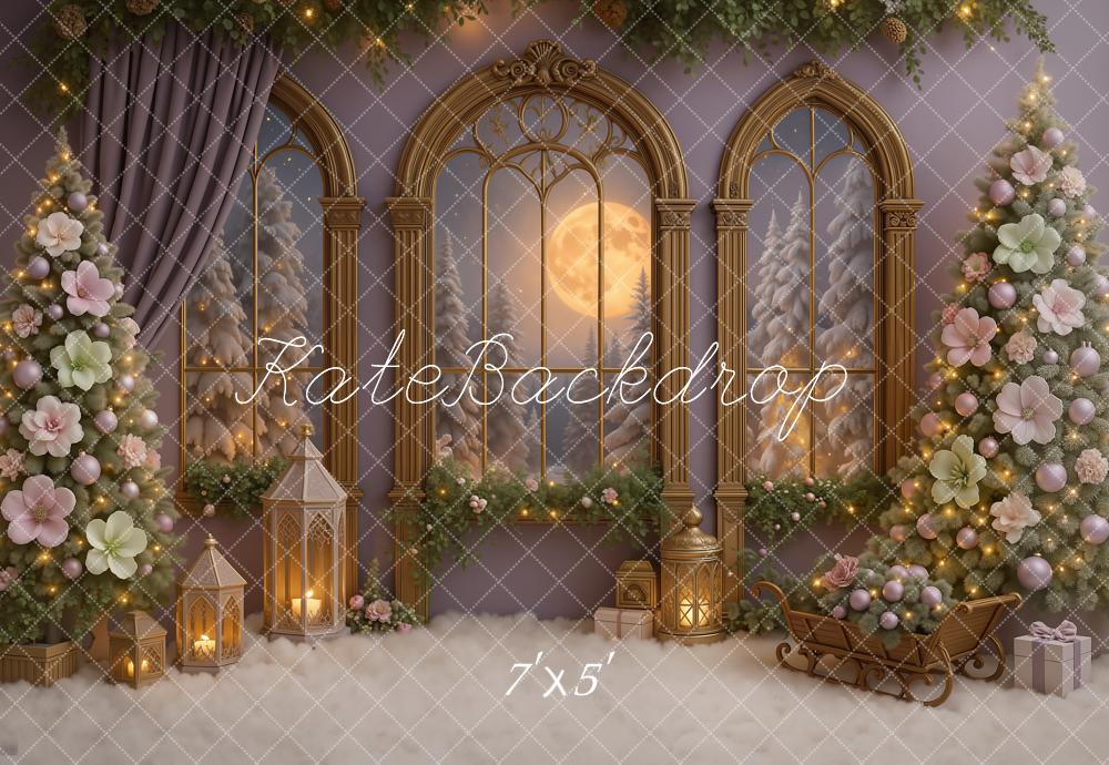 Kate Christmas Floral Trees Moonlit Window Backdrop Designed by Ashley Paul