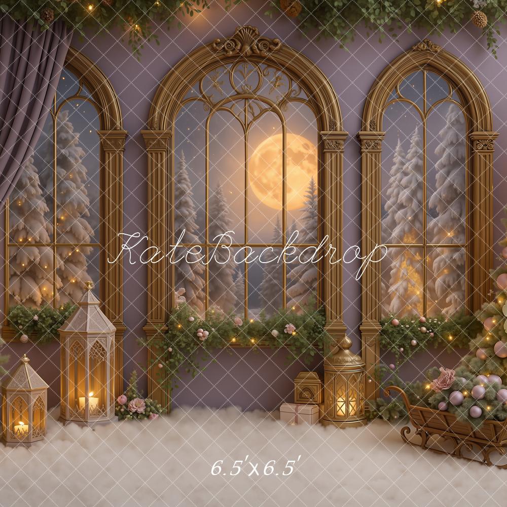 Kate Christmas Floral Trees Moonlit Window Backdrop Designed by Ashley Paul - Image 2