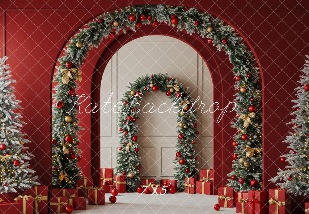 Kate Christmas Garland Arches Red Gift Boxes Backdrop Designed by Patty Robert
