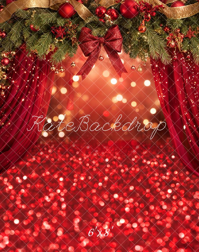Kate Christmas Garland Red Bokeh Fleece Backdrop Designed by Emetselch
