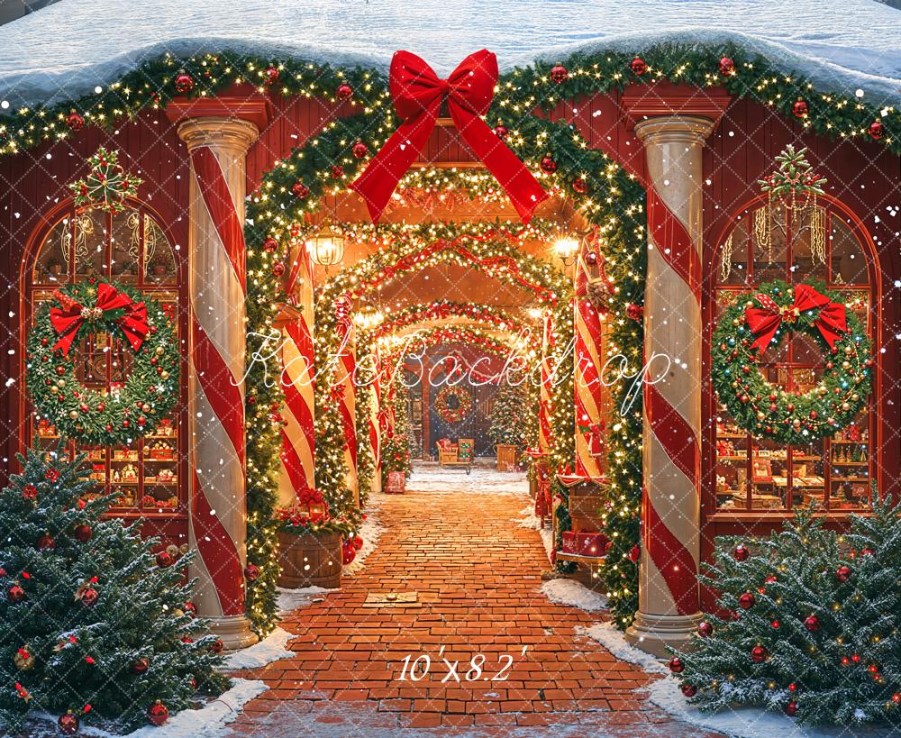 Kate Christmas Garland Red Bow Archway Fleece Backdrop Designed by Emetselch - Image 3