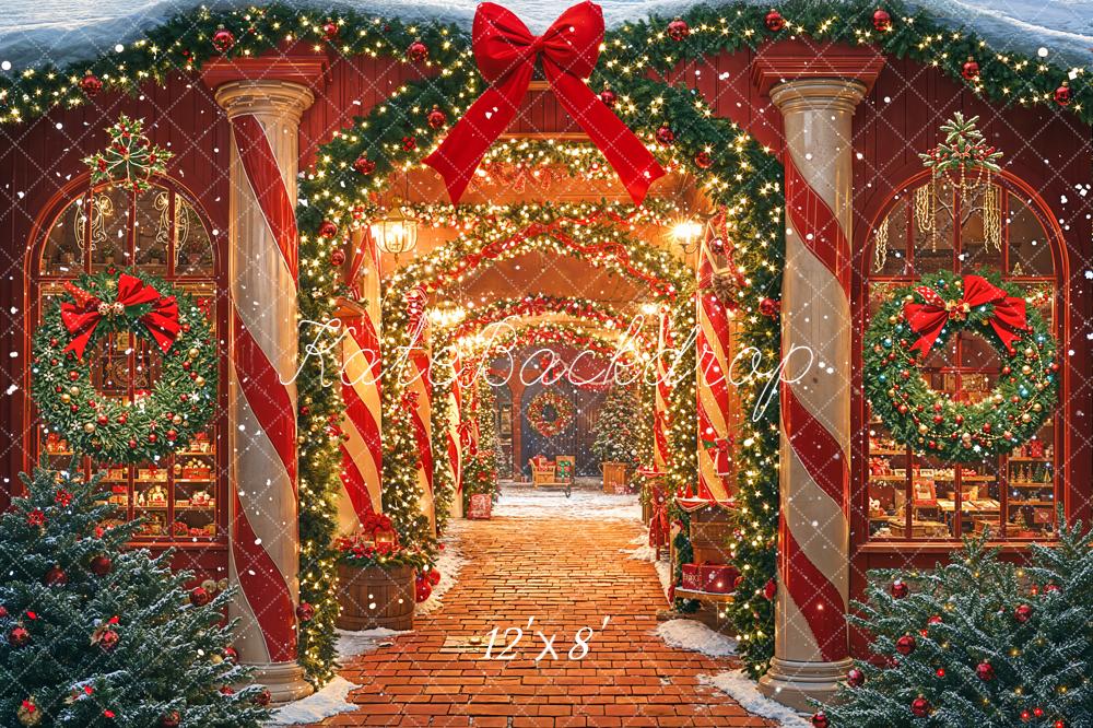 Kate Christmas Garland Red Bow Archway Fleece Backdrop Designed by Emetselch - Image 4