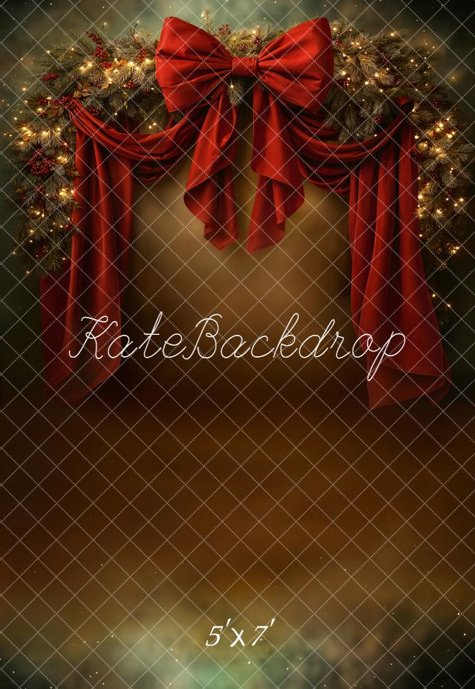 Kate Christmas Garland Red Bow Drapes Backdrop Designed by Chain Photography