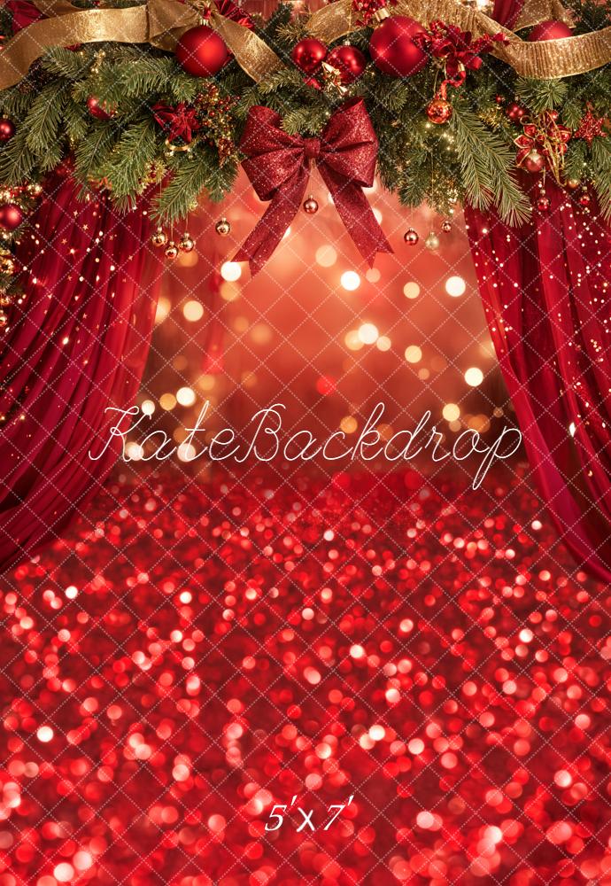 Kate Christmas Garland Red Curtains Bokeh Backdrop Designed by Emetselch