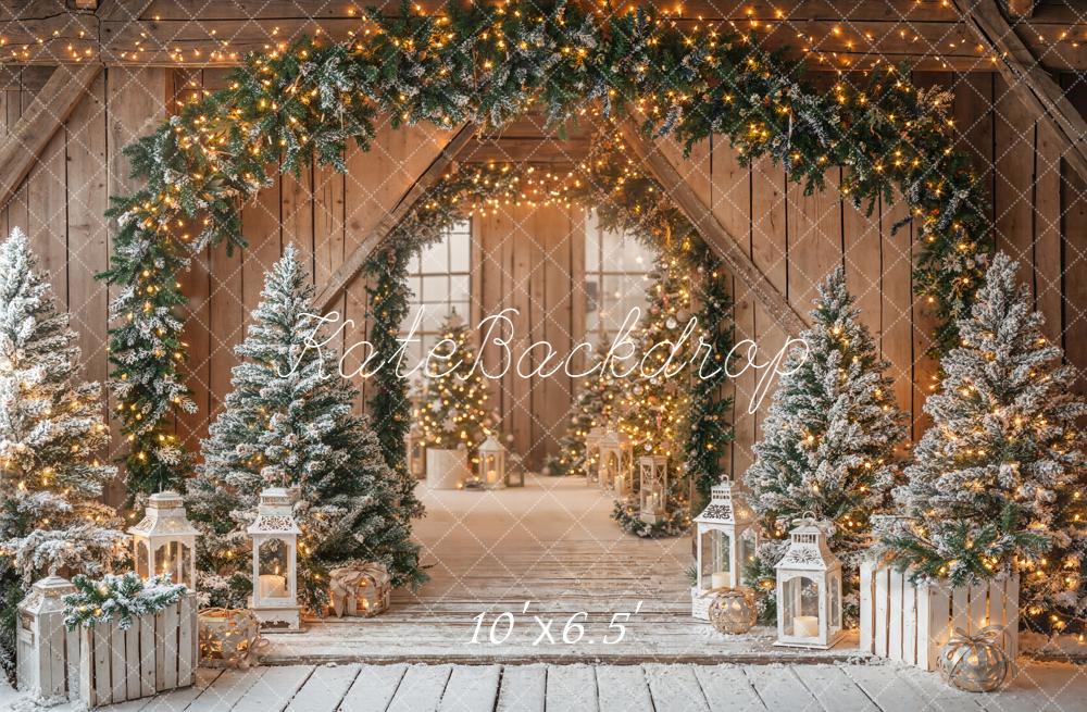 Kate Christmas Garland Trees Lanterns Wooden Backdrop Designed by Emetselch - Image 4