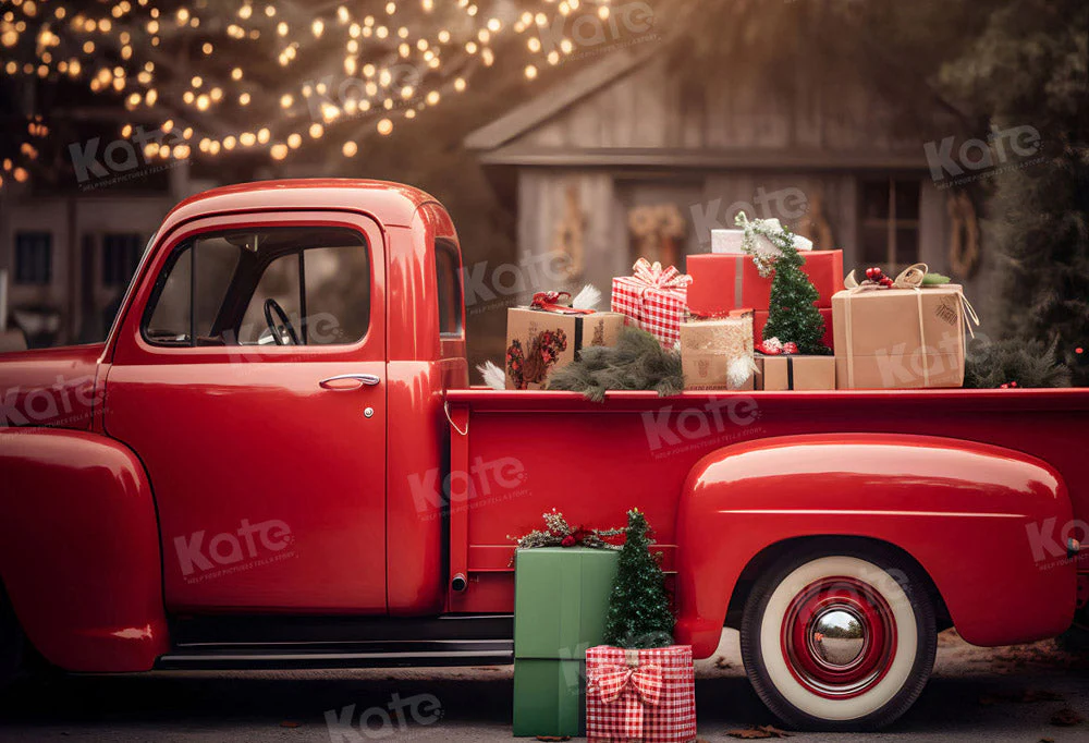 Kate Christmas Gift in Red Truck Fleece Backdrop for Photography - Image 2