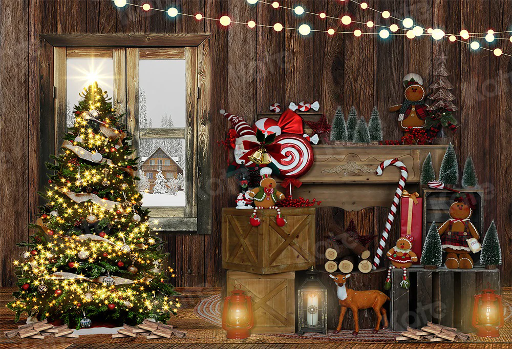Kate Christmas Gingerbread Retro Wood Backdrop for Photography
