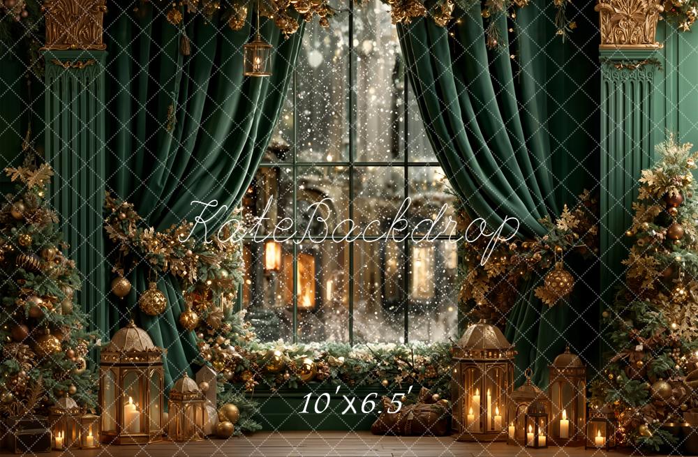 Kate Christmas Green Curtains Window Garland Backdrop Designed by Emetselch - Image 4