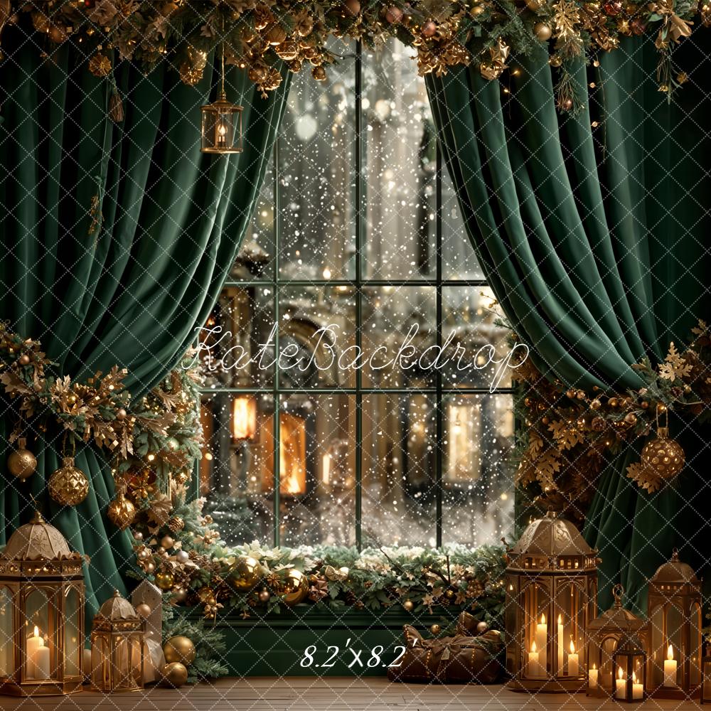 Kate Christmas Green Curtains Window Garland Backdrop Designed by Emetselch - Image 5
