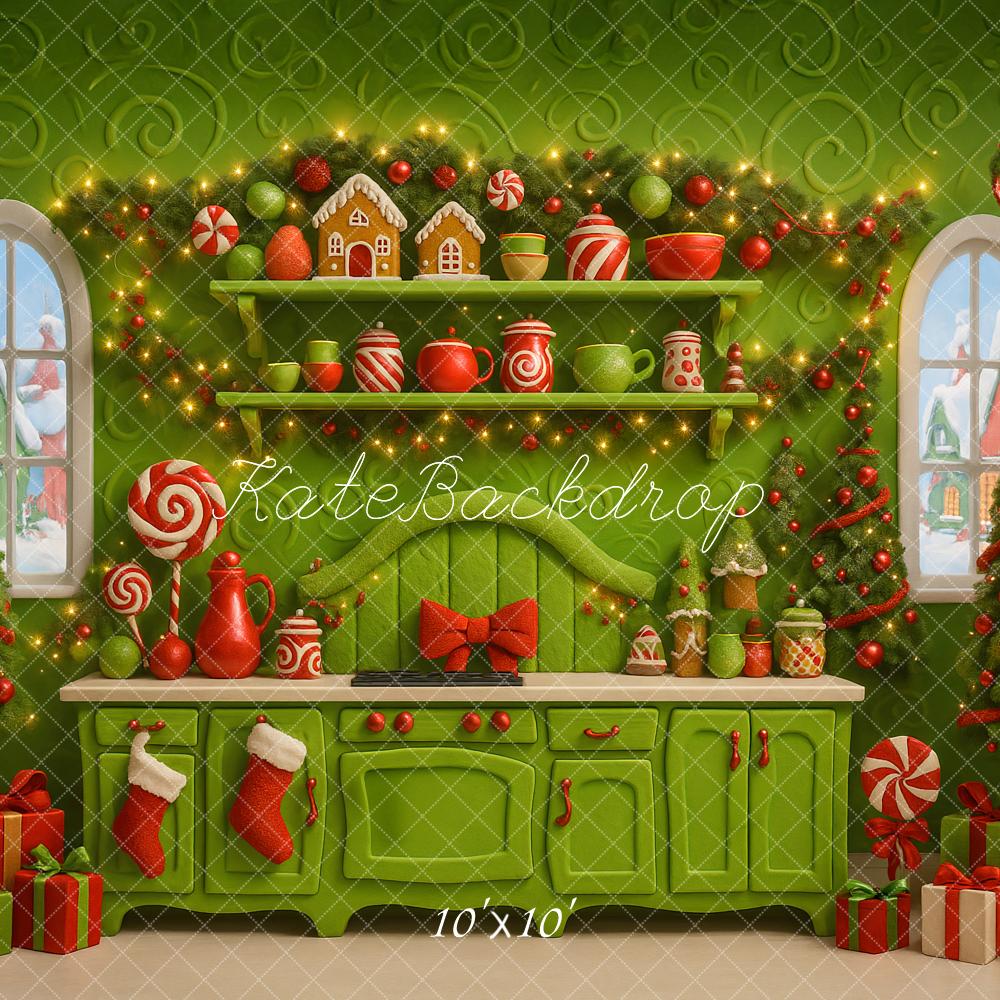 Kate Christmas Green Kitchen Gingerbread Trees Backdrop Designed by Ashley Paul - Image 7