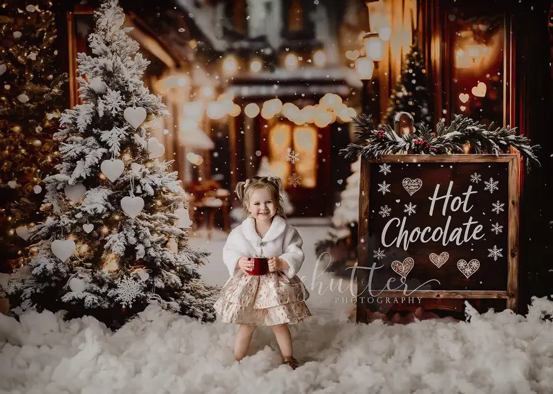 Kate Christmas Hot Chocolate Shop Bokeh Backdrop Designed by Emetselch