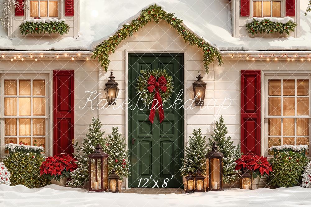 Kate Christmas House Door Garland Lanterns Fleece Backdrop Designed by Emetselch - Image 4