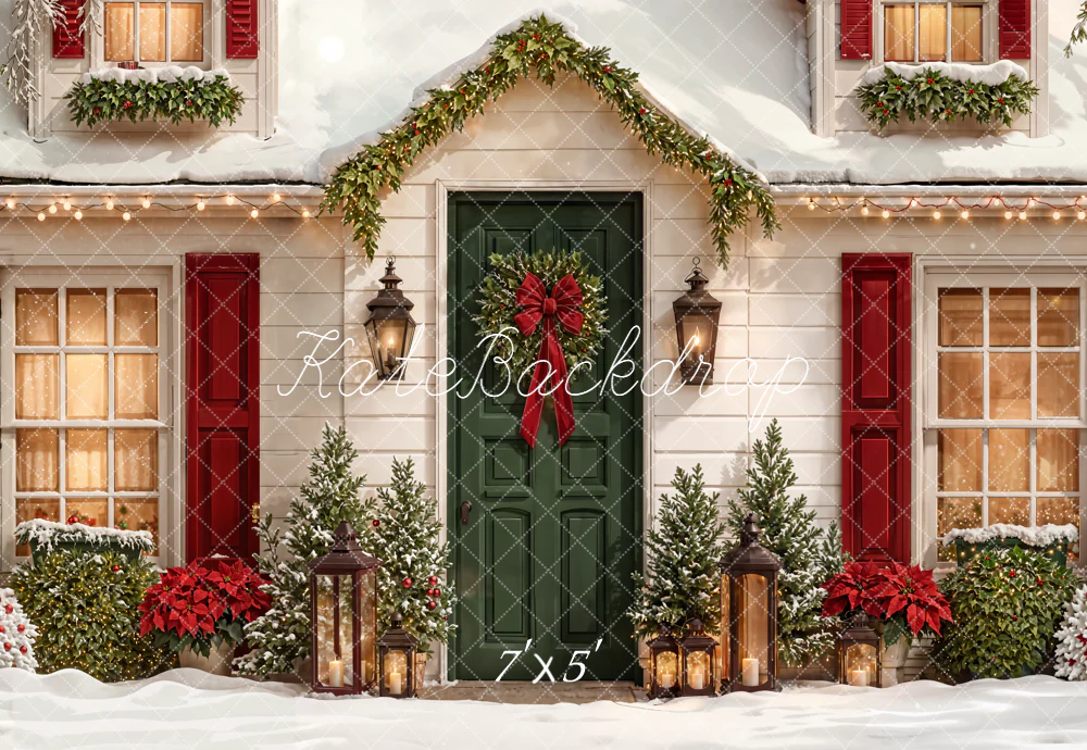 Kate Christmas House Green Door Wreath Backdrop Designed by Emetselch
