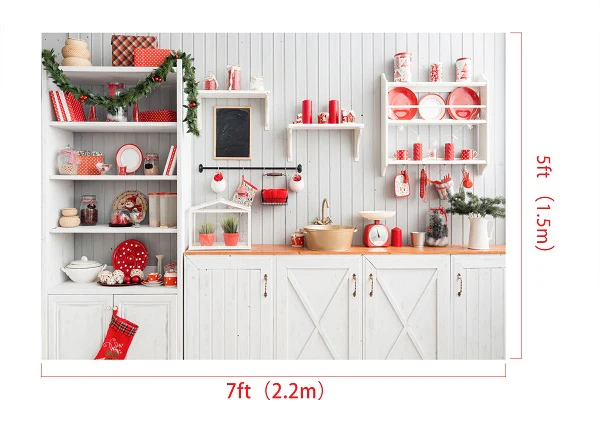 Kate Christmas Kitchen Backdrop White Wall for Photography - Image 12