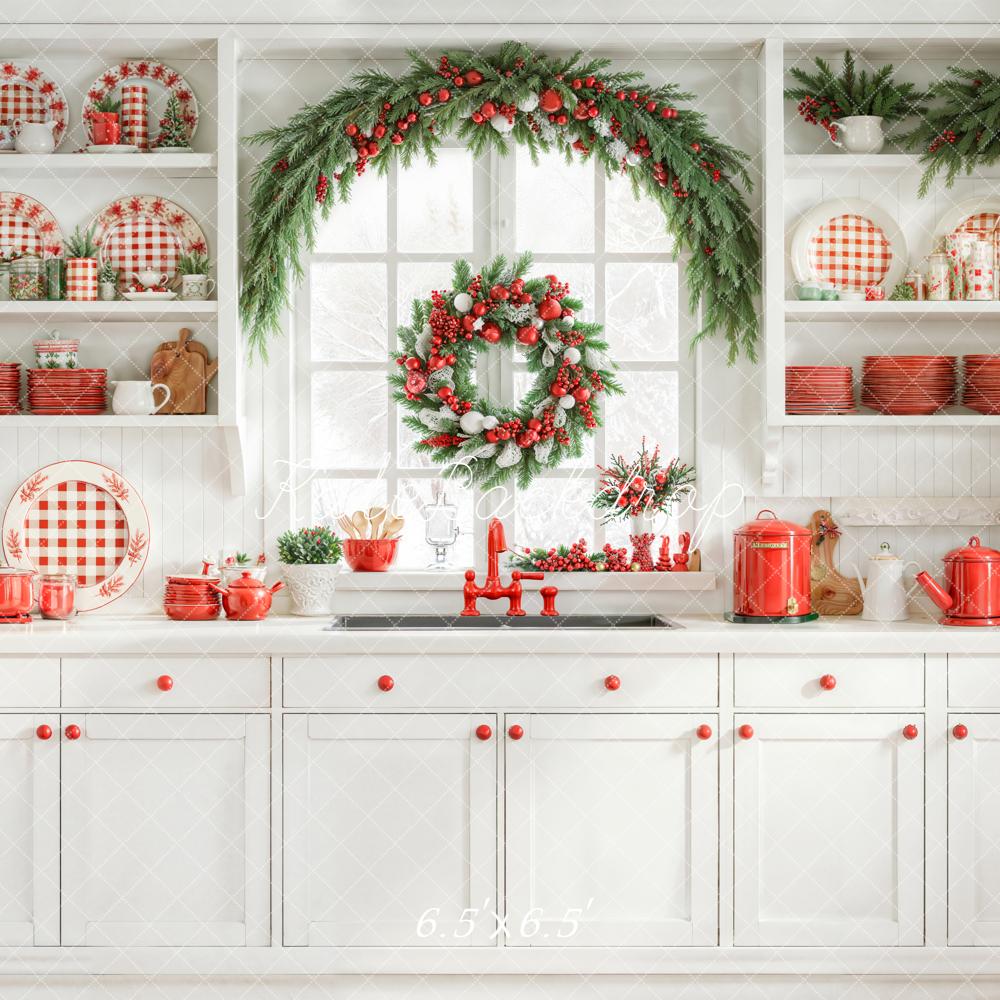 Kate Christmas Kitchen Garland White Backdrop Designed by Emetselch - Image 2