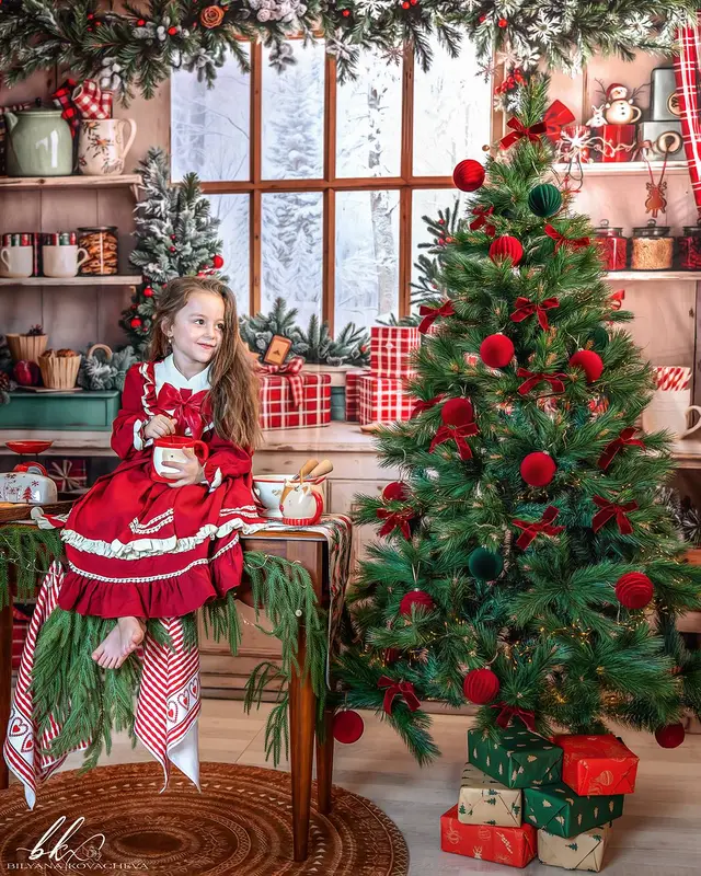 Kate Christmas Kitchen Red Gifts Backdrop Designed by Emetselch