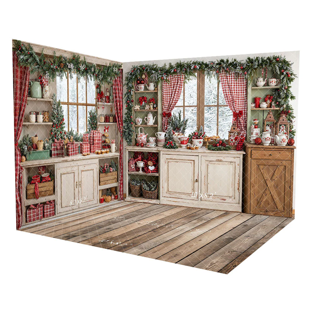 Kate Christmas Kitchen Rustic Cabinets Window Room Set
