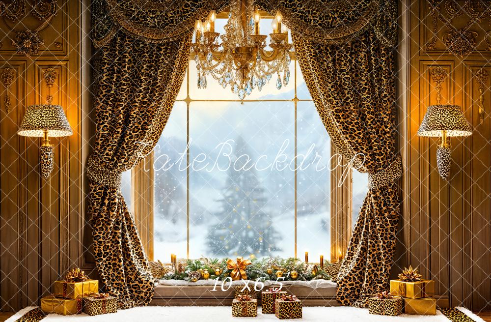 Kate Christmas Leopard Curtains Window Gifts Backdrop Designed by Emetselch - Image 5