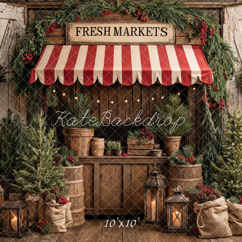 Kate Christmas Market Wreaths Pine Trees Rustic Backdrop Designed by Emetselch - Image 7
