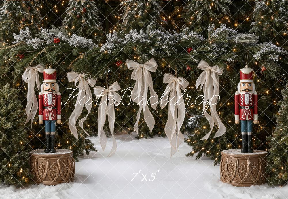 Kate Christmas Nutcracker Ribbon Snowy Trees Backdrop Designed by Emetselch