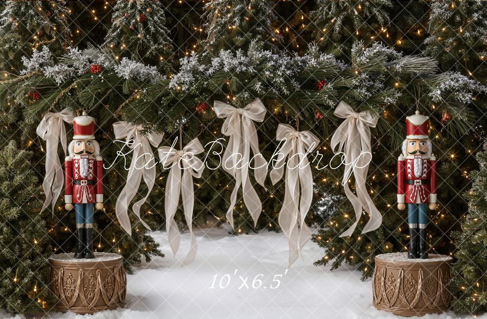 Kate Christmas Nutcracker Ribbon Snowy Trees Backdrop Designed by Emetselch - Image 4