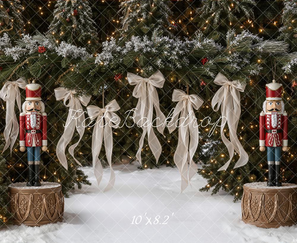 Kate Christmas Nutcracker Ribbon Snowy Trees Backdrop Designed by Emetselch - Image 6