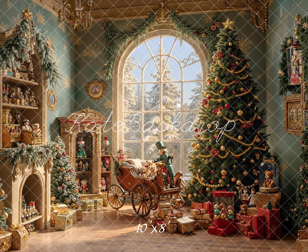 Kate Christmas Nutcracker Tree Vintage Room Fleece Backdrop Designed by Emetselch - Image 3