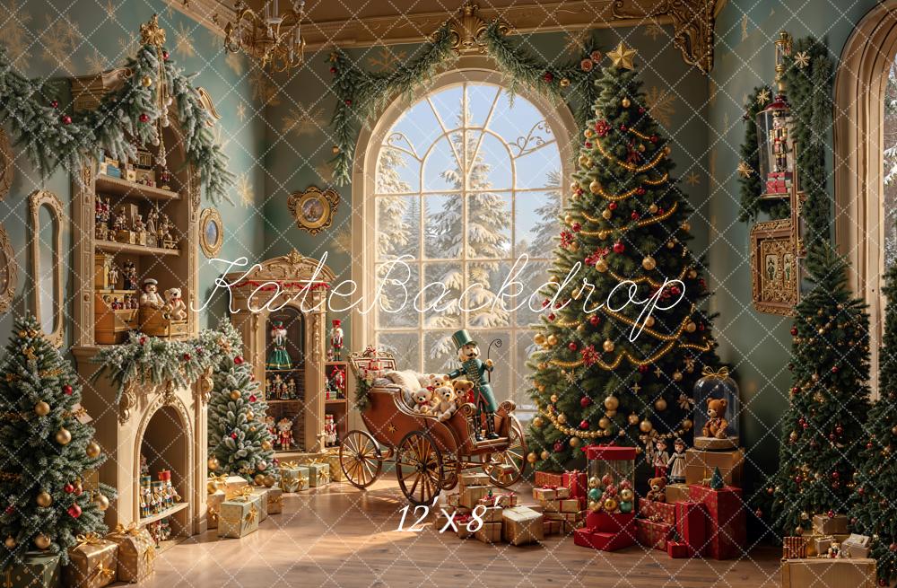 Kate Christmas Nutcracker Tree Vintage Room Fleece Backdrop Designed by Emetselch - Image 4