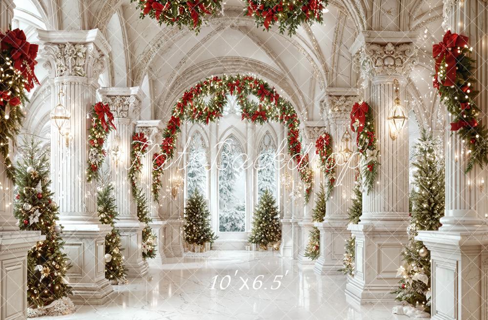 Kate Christmas Palace Arch Garland Fleece Backdrop Designed by Emetselch - Image 2