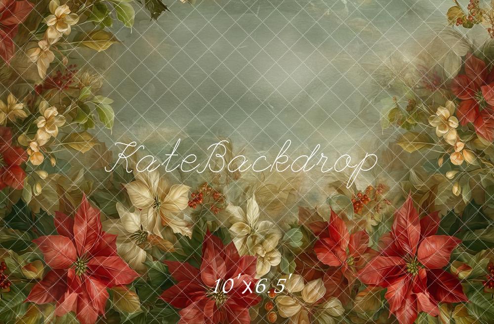 Kate Christmas Poinsettia Cream Flowers Backdrop Designed by Emetselch - Image 4