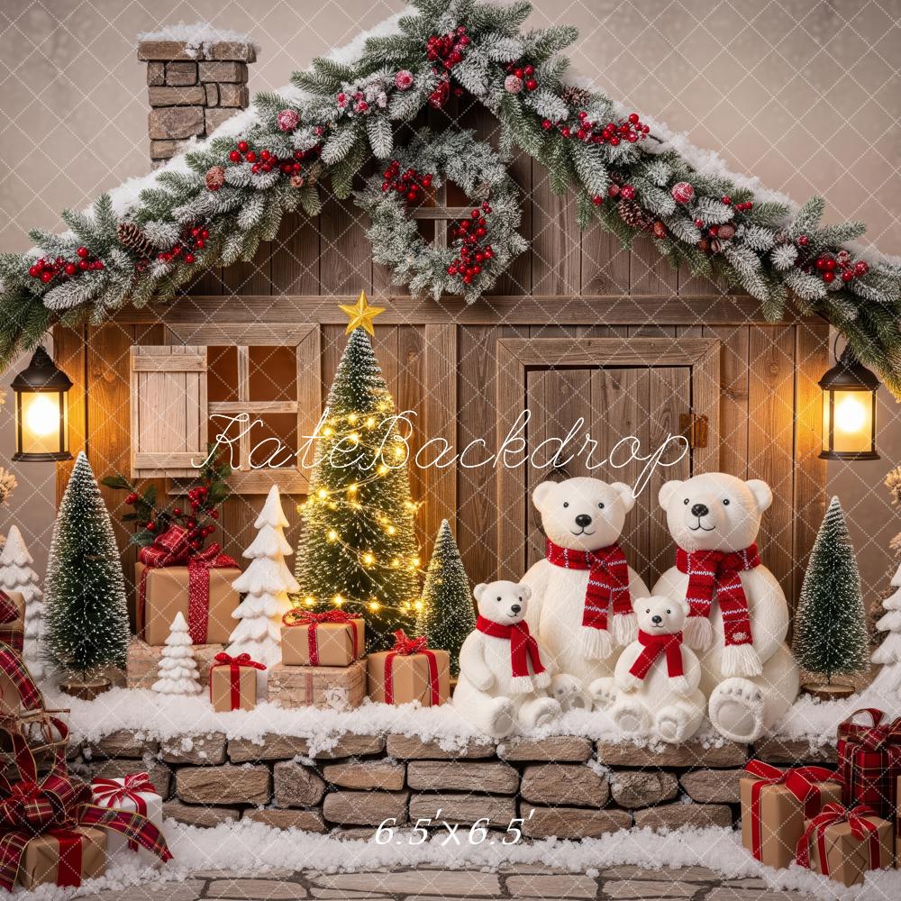 Kate Christmas Polar Bear Cabin Presents Backdrop Designed by Patty Robert - Image 2
