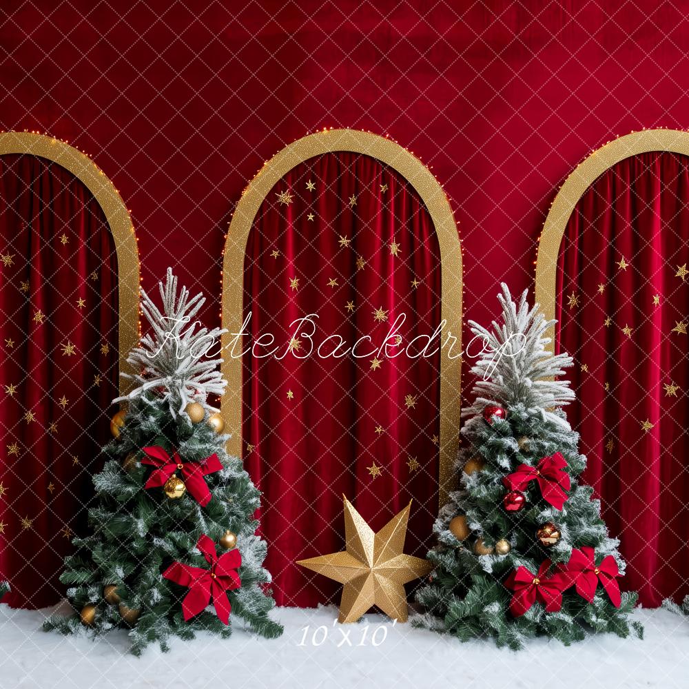 Kate Christmas Holiday Red Curtains Trees Backdrop Designed by Patty Robert - Image 7