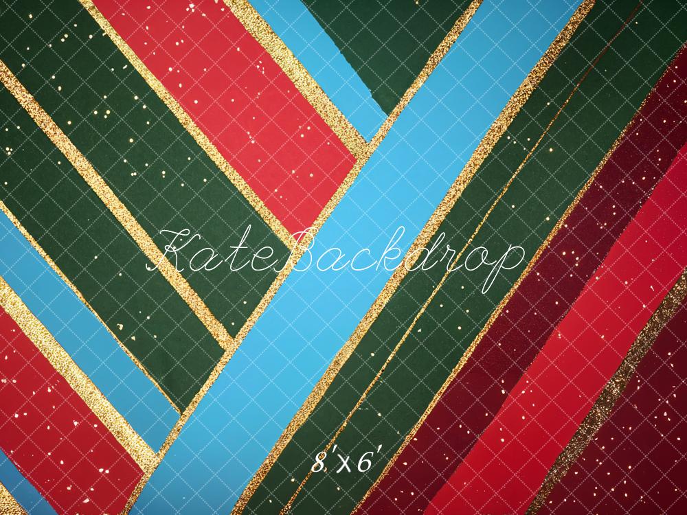 Kate Christmas Red Green Blue Diagonal Lines Fleece Backdrop Designed by Emetselch