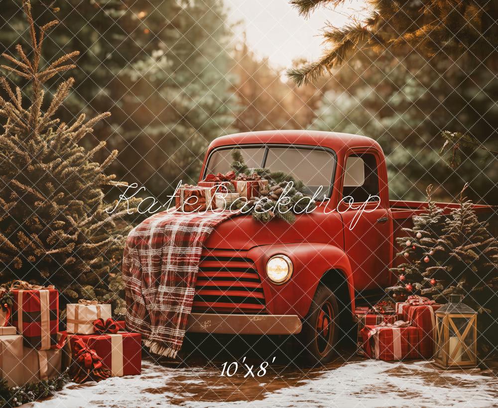 Kate Christmas Red Truck Forest Backdrop Designed by Emetselch - Image 8