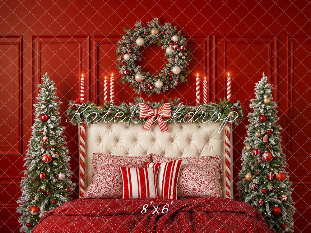 Kate Christmas Red Wall Bed Garland Trees Fleece Backdrop Designed by Emetselch