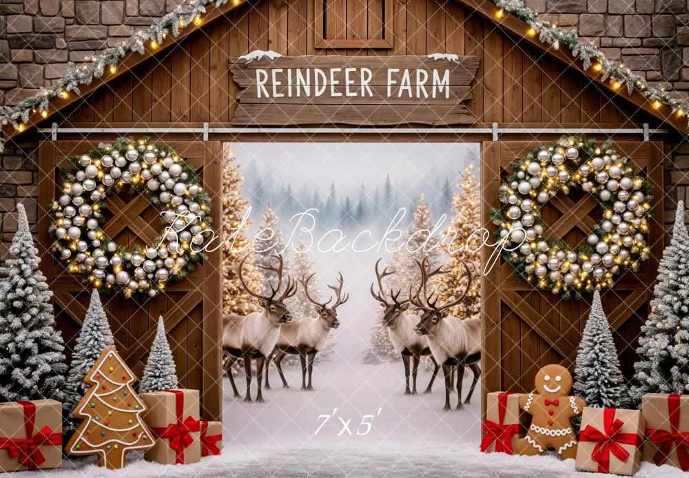 Kate Christmas Reindeer Farm Wreath Gifts Backdrop Designed by Patty Robert