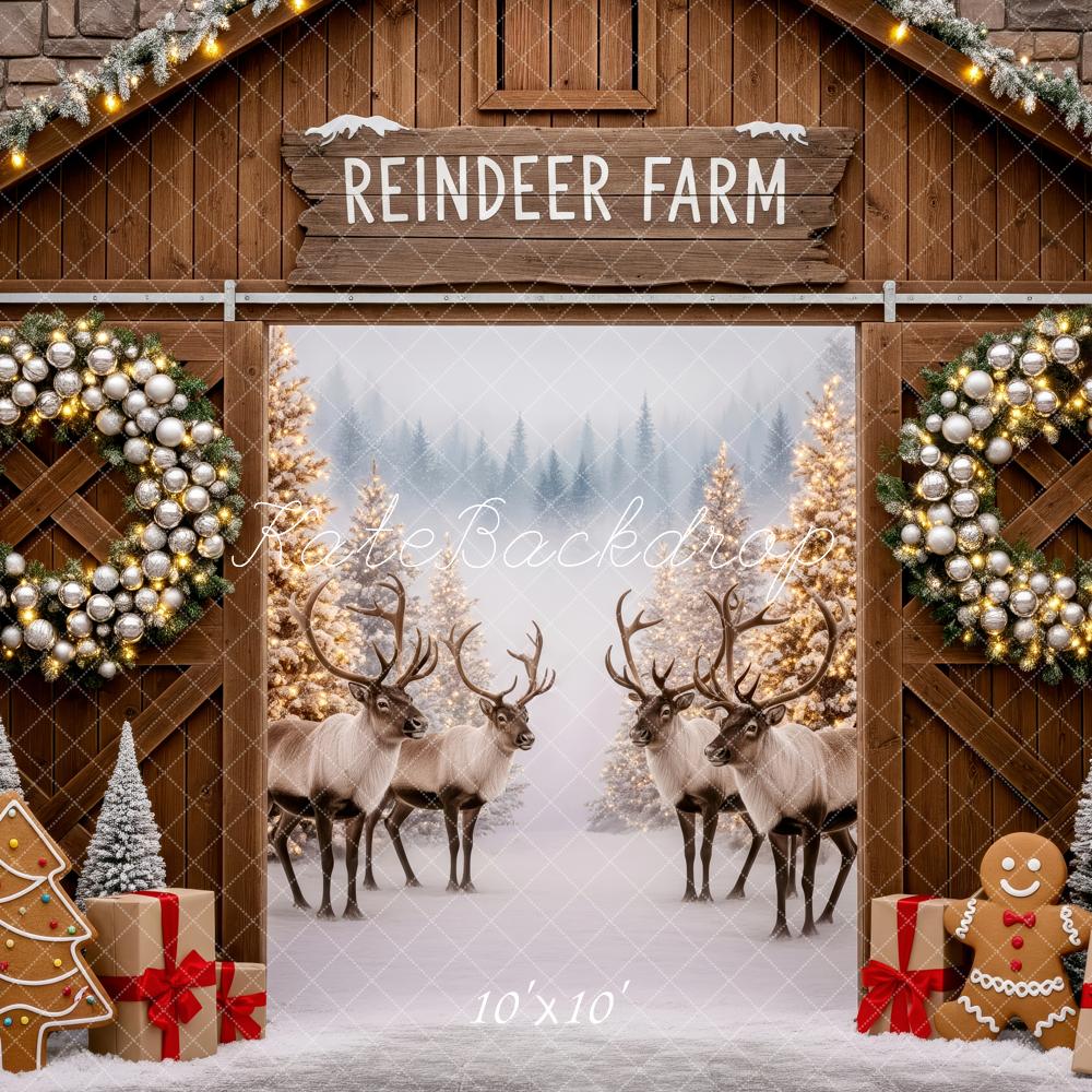 Kate Christmas Reindeer Farm Wreath Gifts Backdrop Designed by Patty Robert - Image 7